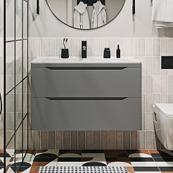 Vivon Тумба под раковину Shelly 90 подвесная серая матовая – фотография-1